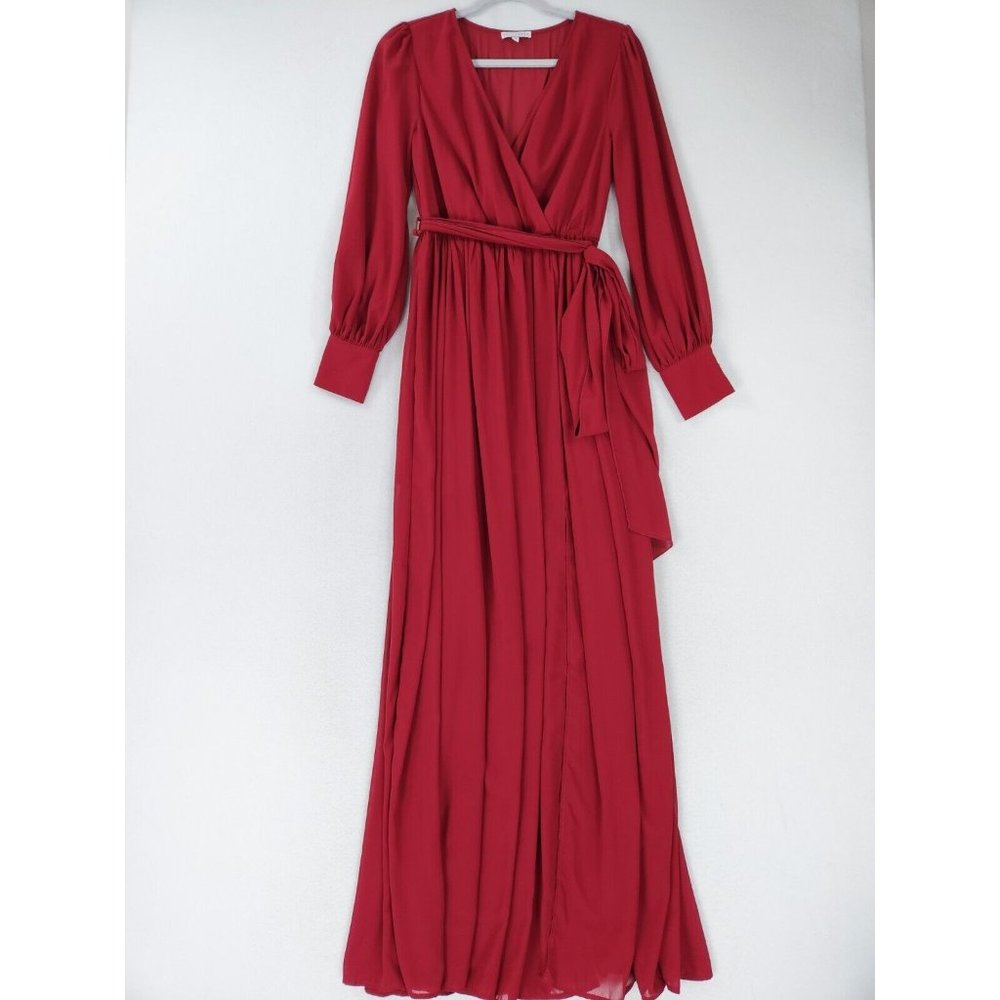 Baltic Born Dress Womens Small Red Celine Maxi Long Sleeves Maxi Chiffon Formal